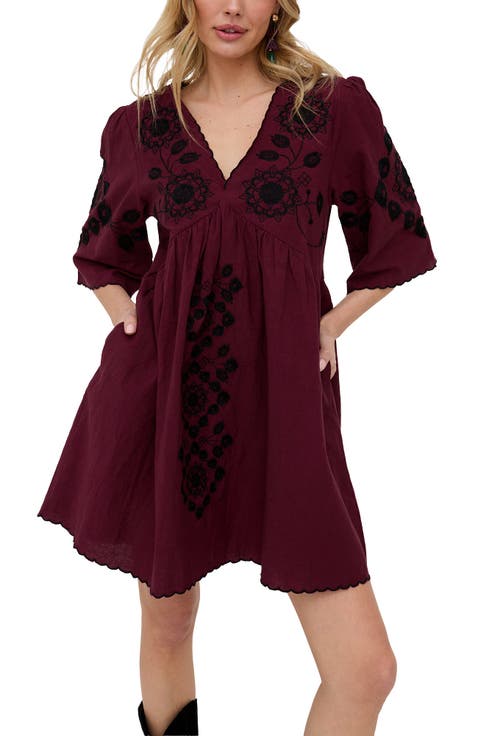 Arabella V- Neck Embroidered Mini Dress