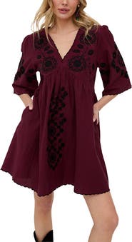 Raffya Arabella V- Neck Embroidered Mini Dress