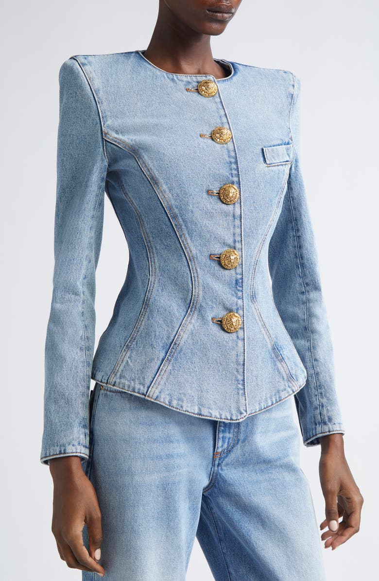 Balmain Denim Basque Jacket, Alternate, color, 6Aw Blue