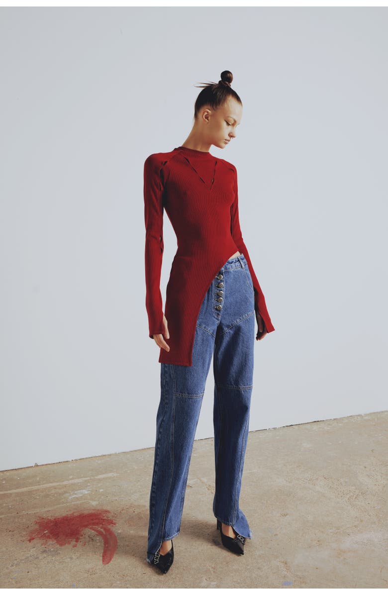 PCFG Your *Itch 2 Tones Rib Long Sleeve Top, Main, color, Red