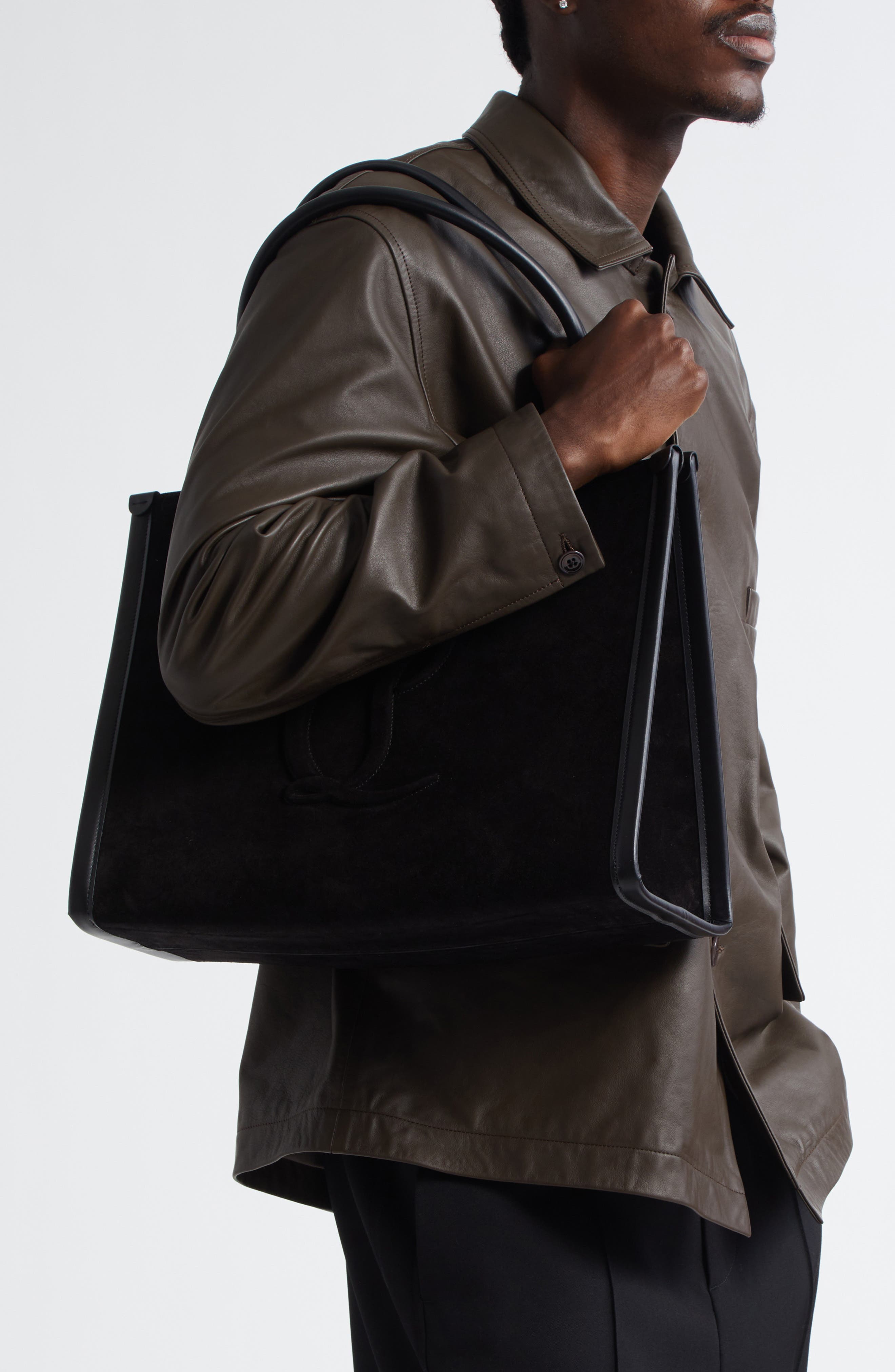 Christian Louboutin Large By My Side Uomo Suede East/West Tote, Alternate, color, Black