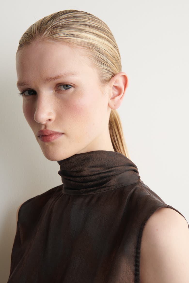 Animal-jacquard Scarf-detail Blouse, Alternate, color, BROWN / ANIMAL EFFECT