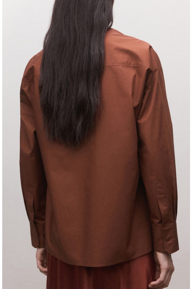 Oversize Faux Wrap Cotton Button-Up Shirt, Alternate, color, RUSSET