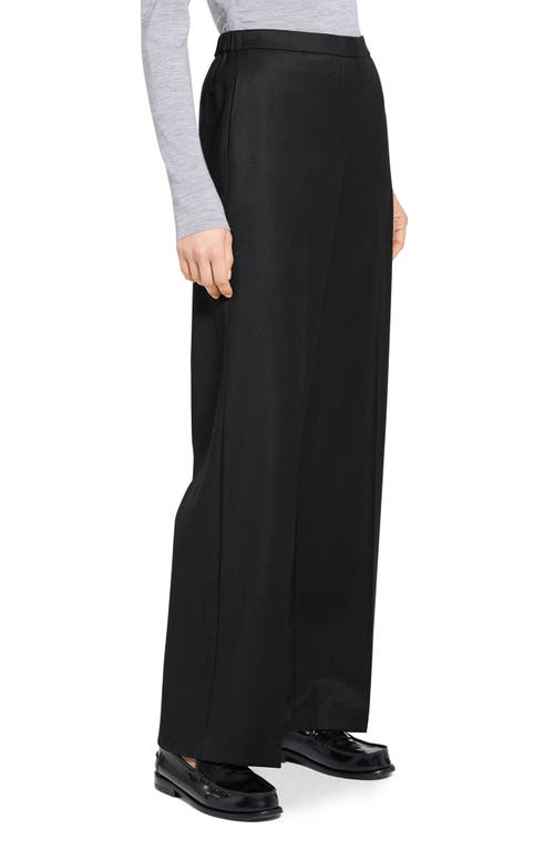 Theory Wide Leg Pull On Full Length Pants In Wool In Black