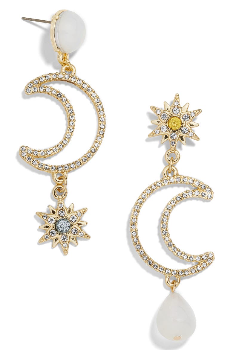 Chiron Pavé Star & Moon Drop Earrings, Main, color, GOLD