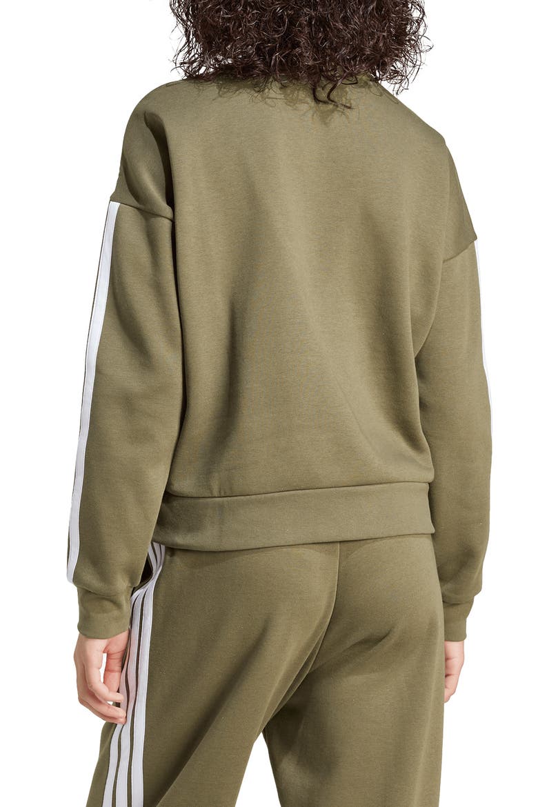 Essentials 3-Stripes Fleece Sweatshirt, Alternate, color, OLIVE STRATA/ WHITE