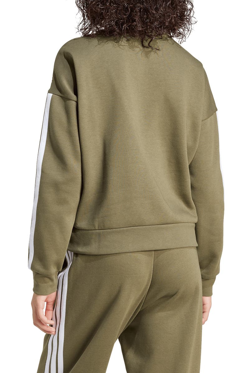 adidas Essentials 3-Stripes Fleece Sweatshirt, Alternate, color, Olive Strata/ White