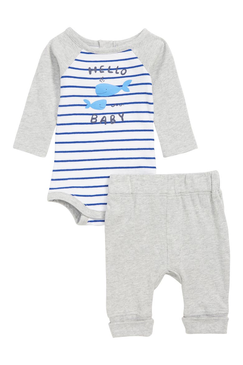 Hello Baby Bodysuit & Sweatpants Set, Main, color, WHITE- GREY HELLO BABY