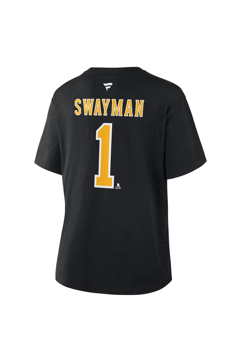 Women's Fanatics Jeremy Swayman Black Boston Bruins Authentic Stack Name & Number T-Shirt, Alternate, color, Black