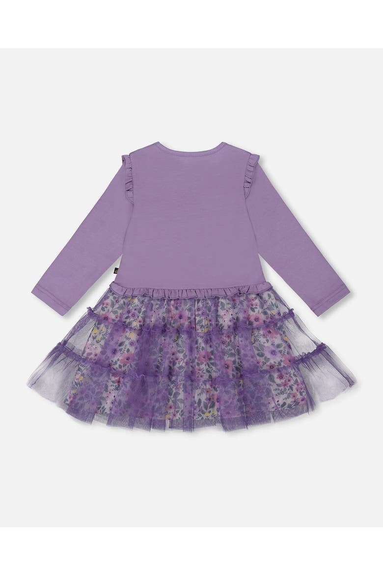 Bi-Material Dress with Muslin and Mesh Skirt, Alternate, color, Purple Gray