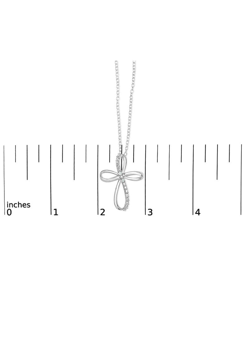 .925 Sterling Silver Diamond Accent Cross Ribbon 18" Pendant Necklace, Alternate, color, White