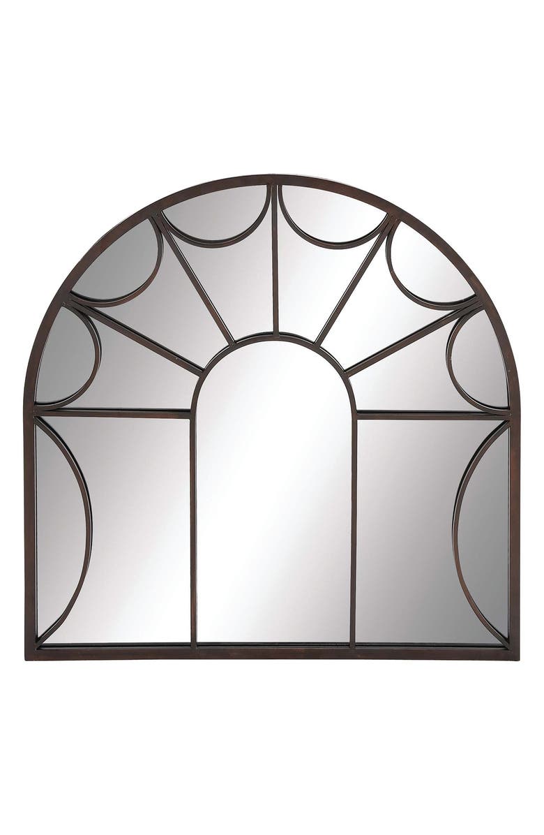 WILLOW ROW Coppertone Metal Windowpane Inspired Wall Mirror with Arched Top, Main, color, 