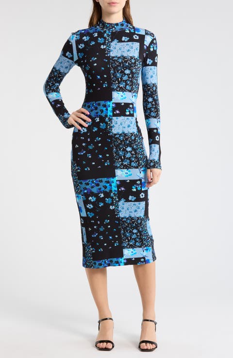 Floral Long Sleeve Ribbed Maxi Dress