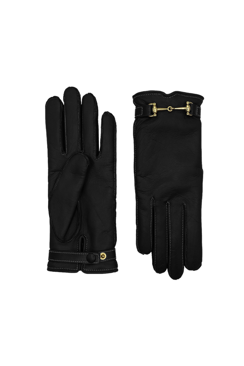 Greco Lambskin Glove Lined in Cashmere with Equestrian Details, Main, color, TNoir