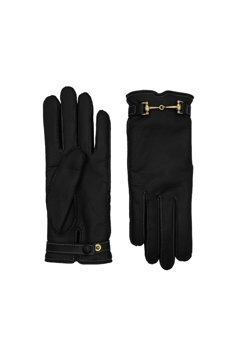 Agnelle Greco Lambskin Glove Lined in Cashmere with Equestrian Details, Main, color, Tnoir