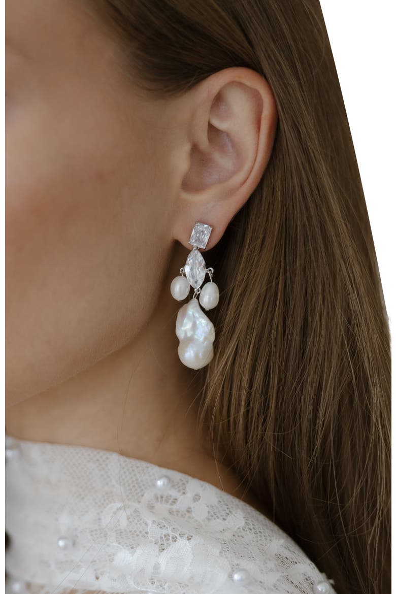 Astoria Freshwater Pearl Drop Earrings, Main, color, Silver