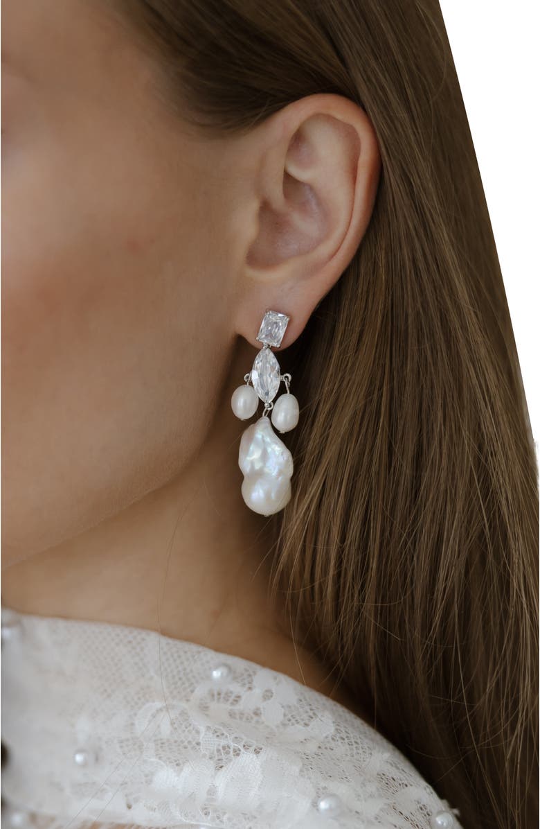 Untamed Petals Astoria Freshwater Pearl Drop Earrings, Main, color, Silver