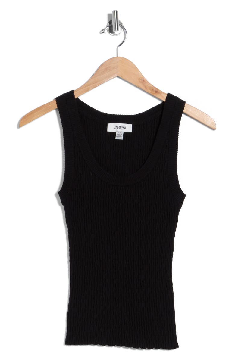 JASON WU Pointelle Cotton & Cashmere Sweater Tank, Alternate, color, Black