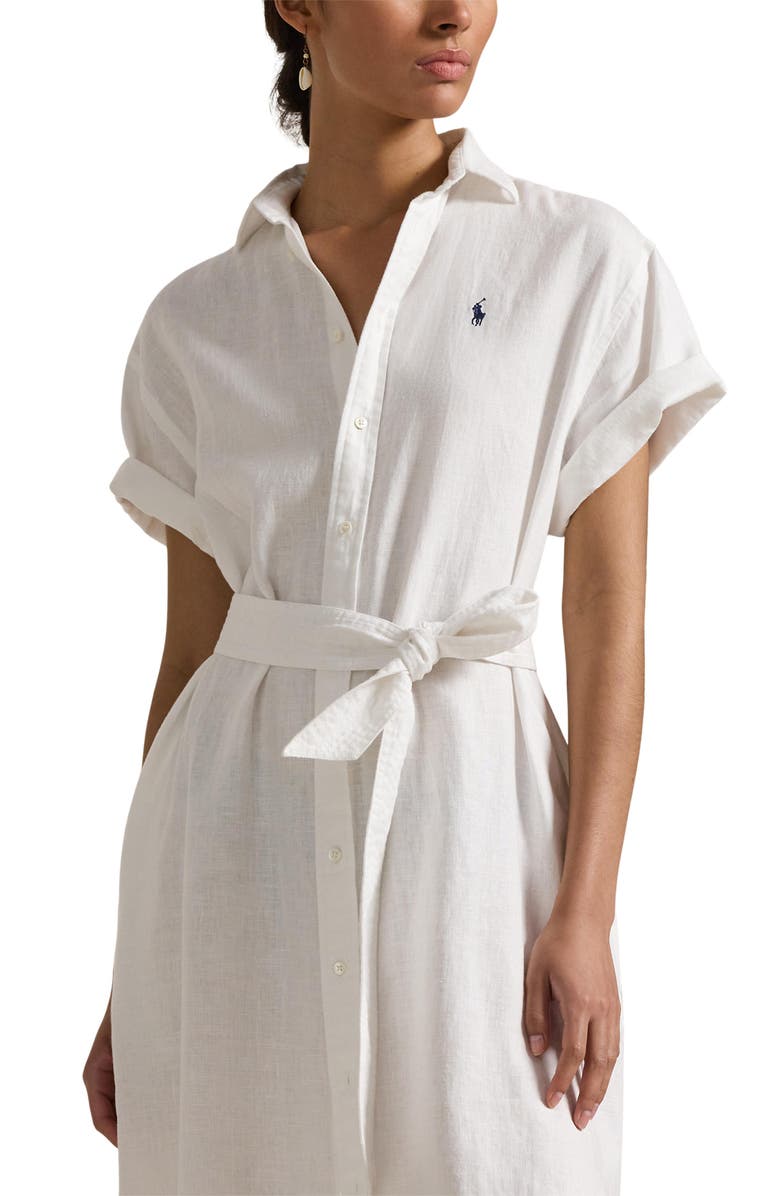 Polo Ralph Lauren Short Sleeve Belted Linen Shirtdress, Alternate, color, 