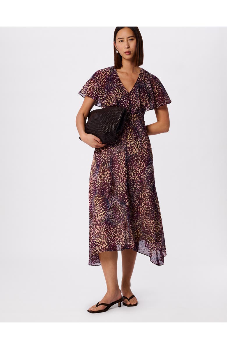 Whistles Orchid Print V-Neck Midi Dress, Main, color, Purp/Multi