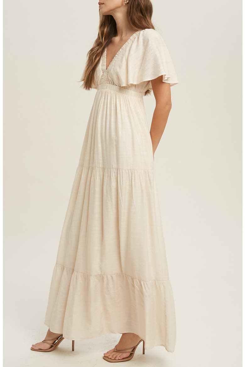 Flutter Sleeve Tiered Maxi Dress, Alternate, color, CREAM