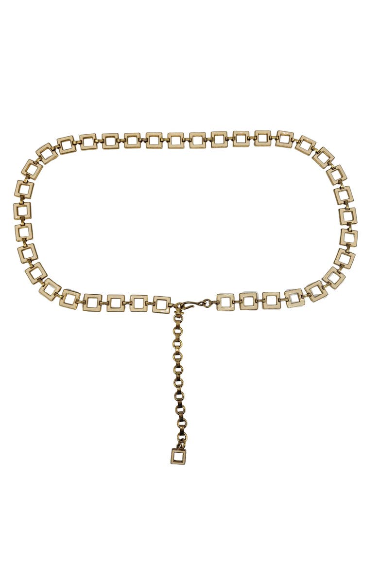 Vintage Gold Tone Square Chain Link Belt Geometric Retro Boho Adjustable 80s 90s, Main, color, Gold