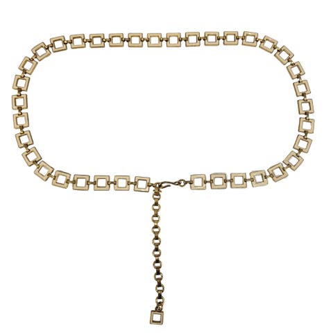 Vintage Gold Tone Square Chain Link Belt Geometric Retro Boho Adjustable 80s 90s
