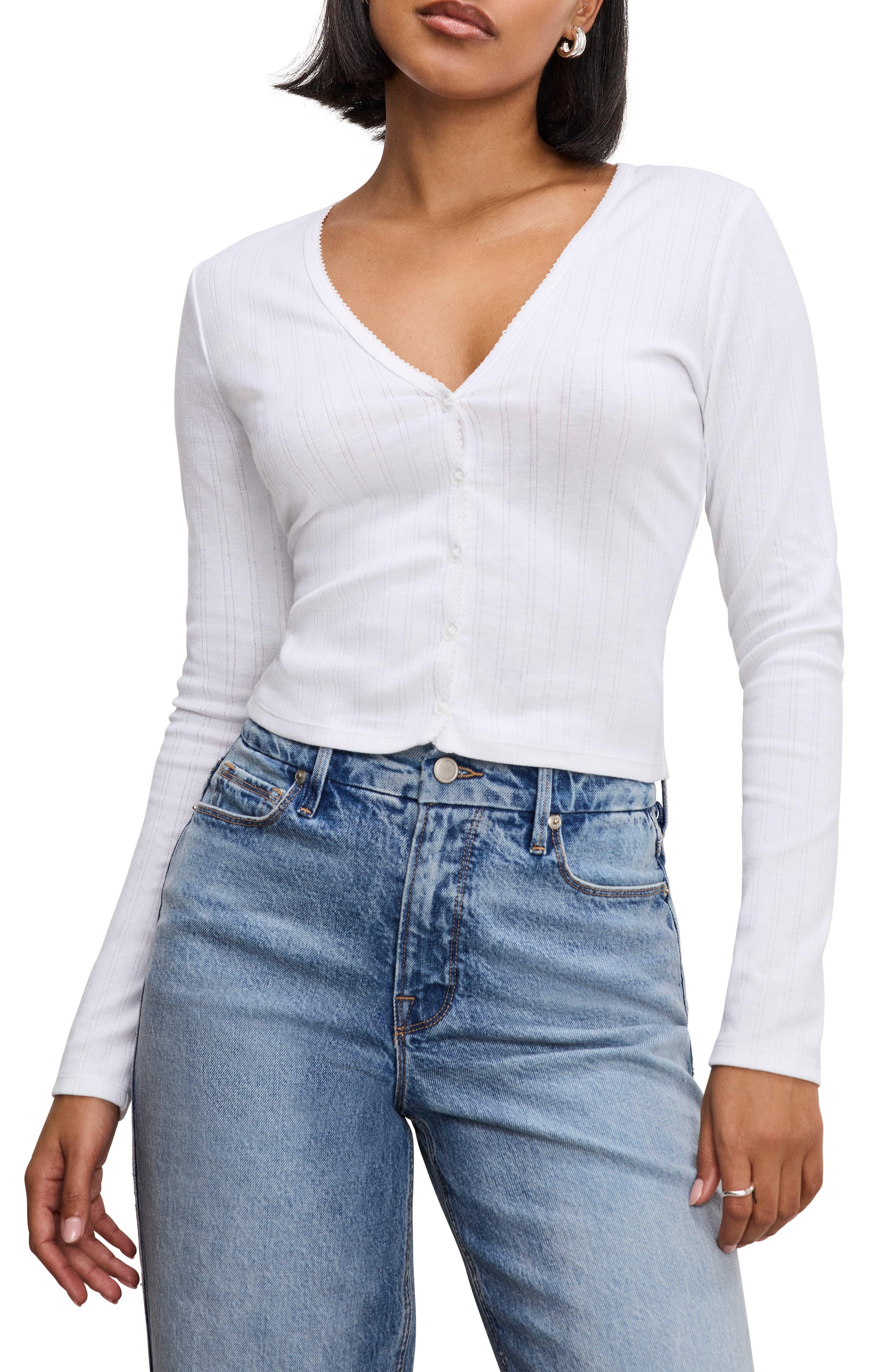 Good American Pointelle Crop Cardigan