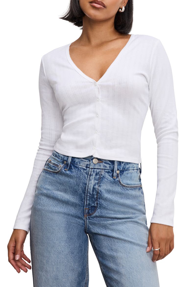 Pointelle Crop Cardigan, Main, color, WHITE
