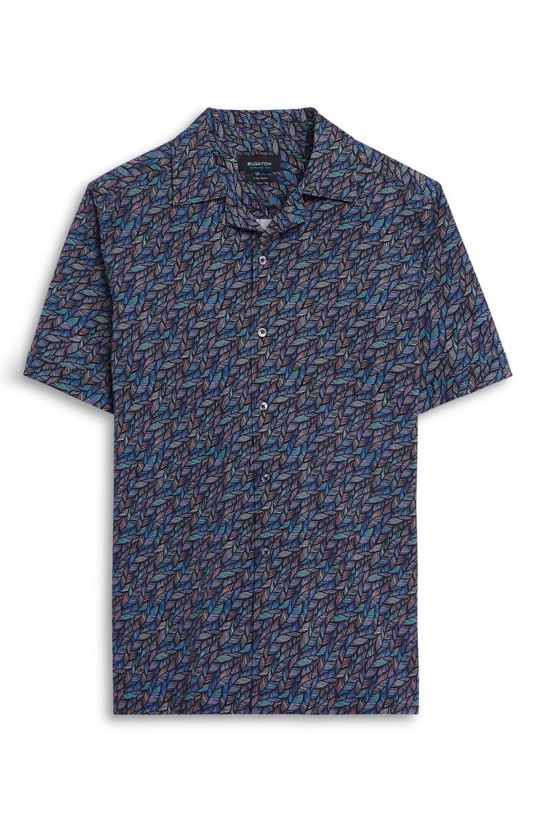 Bugatchi OoohCotton<sup>®</sup> Tech Short Sleeve Button-Up Camp Shirt, Alternate, color, Navy