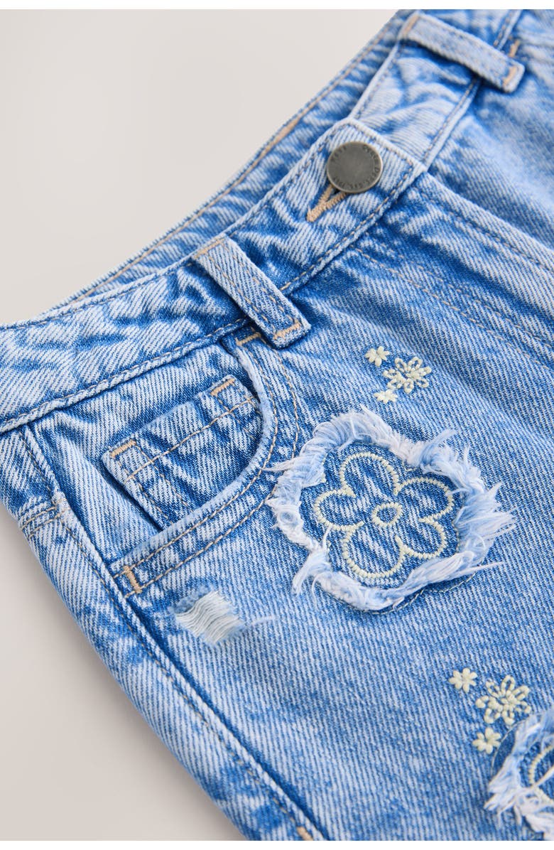 NEXT Kids' Flower Embroidered Denim Shorts, Alternate, color, Blue