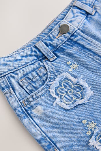 Kids' Flower Embroidered Denim Shorts
