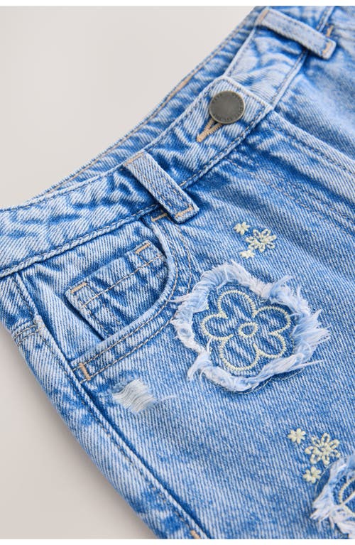 Next Kids' Flower Embroidered Denim Shorts In Blue