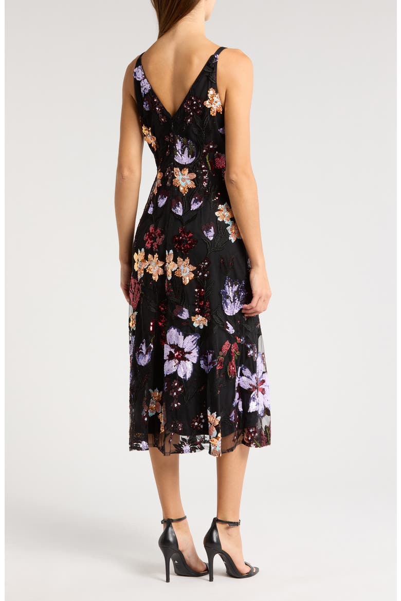 Ali Floral Sequin Midi Dress, Alternate, color, BLACK/ MULTI
