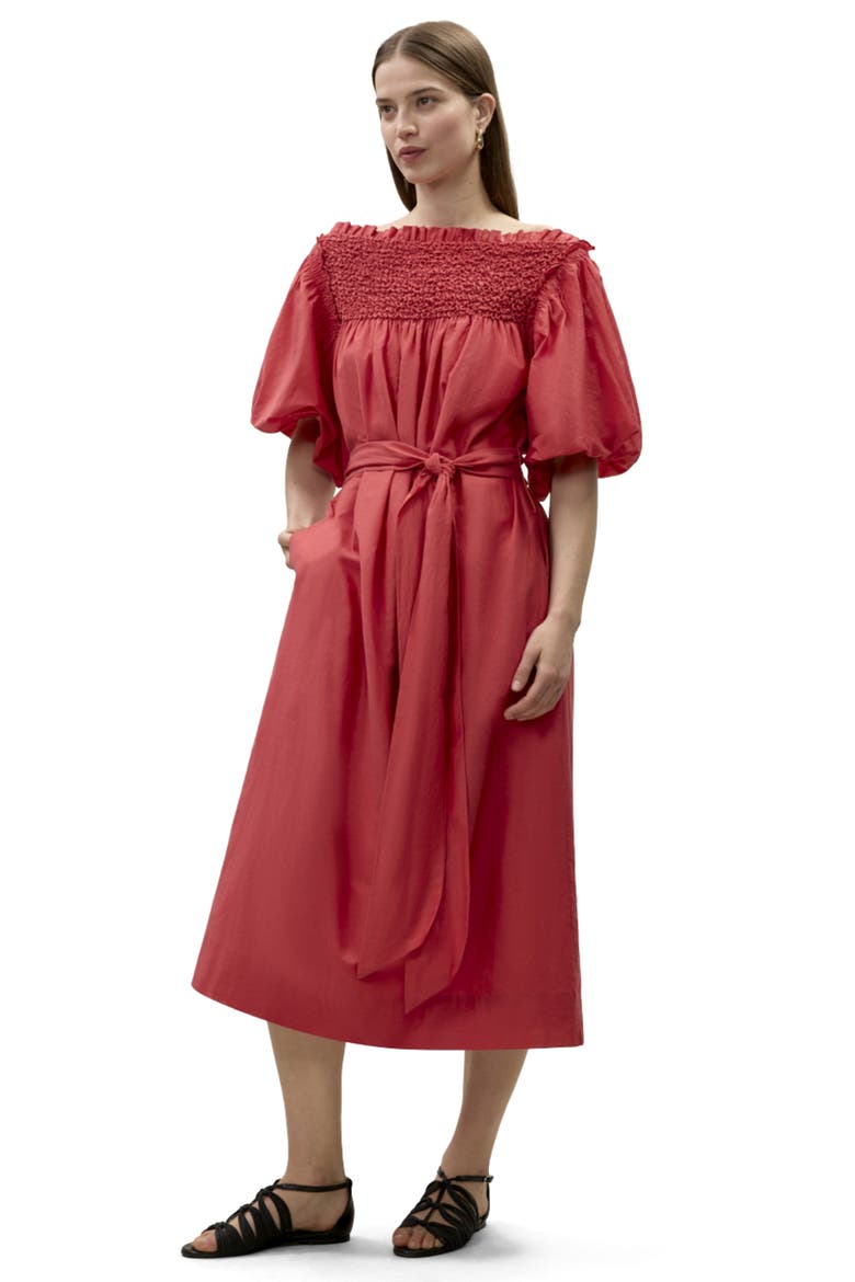 Merrick Silk Cotton Midi Dress, Alternate, color, Scarlet