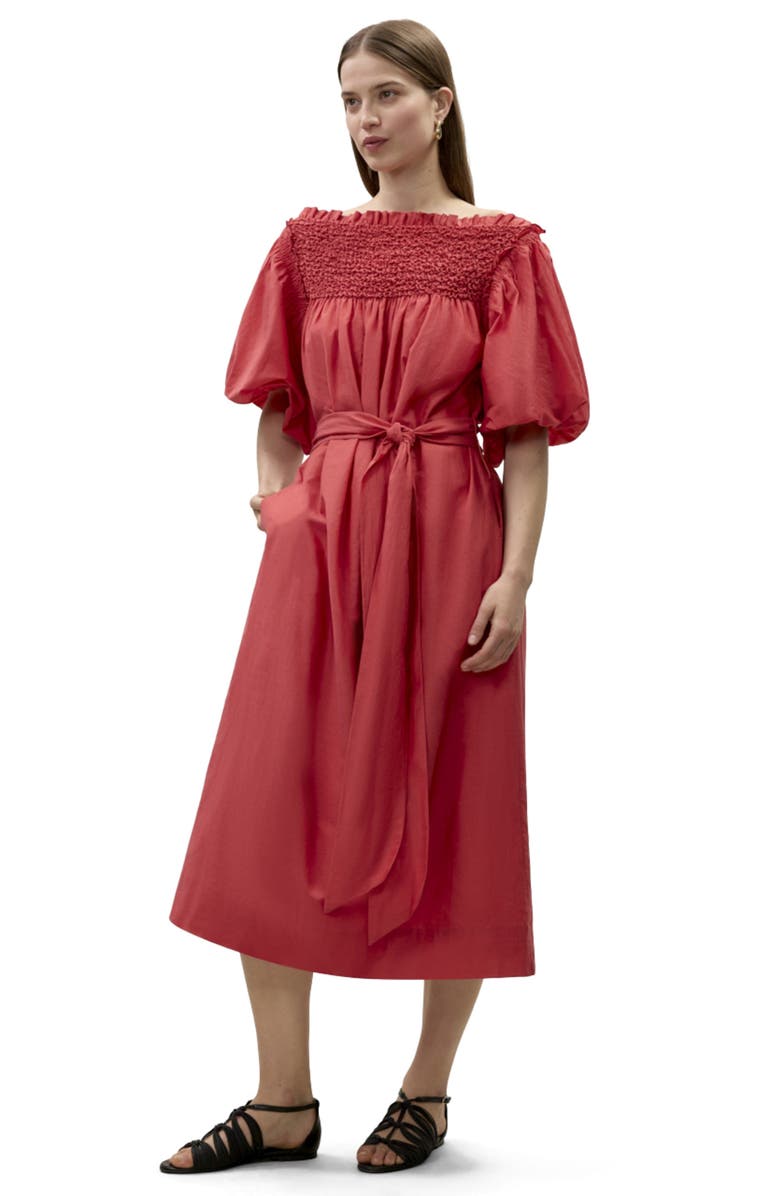 Rebecca Taylor Merrick Silk Cotton Midi Dress, Alternate, color, Scarlet