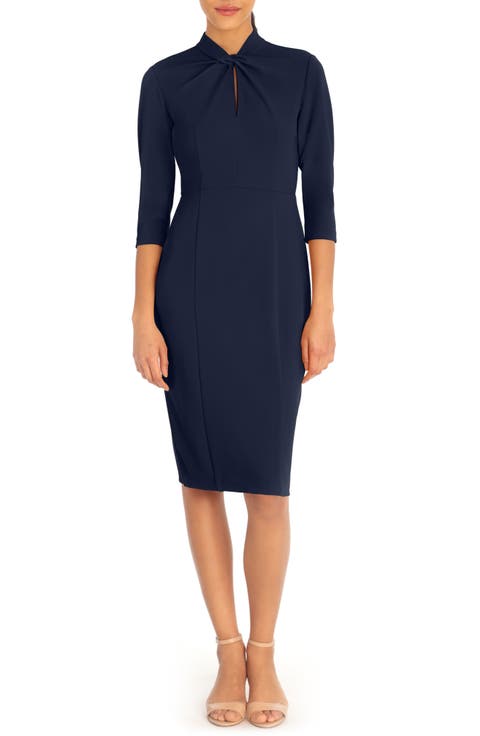 Crepe Three-Quarter Sleeve Sheath Dress