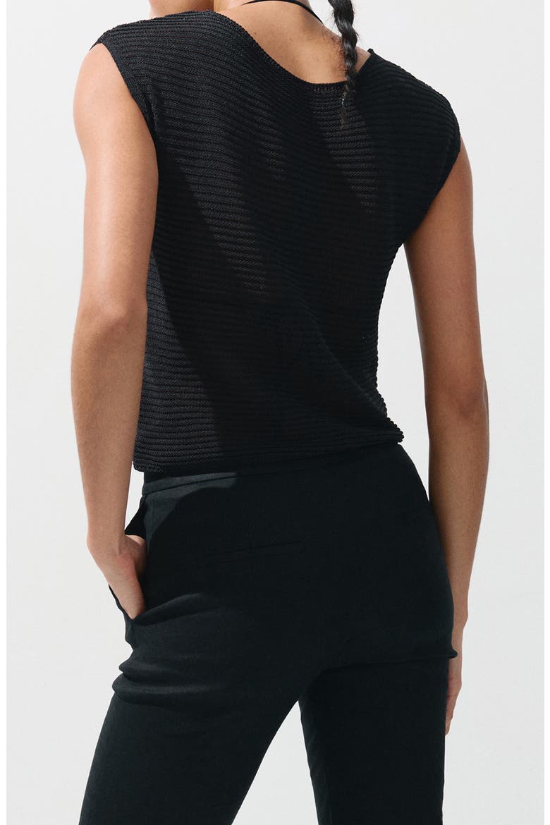 Short-Sleeved Crewneck Sweater, Alternate, color, BLACK