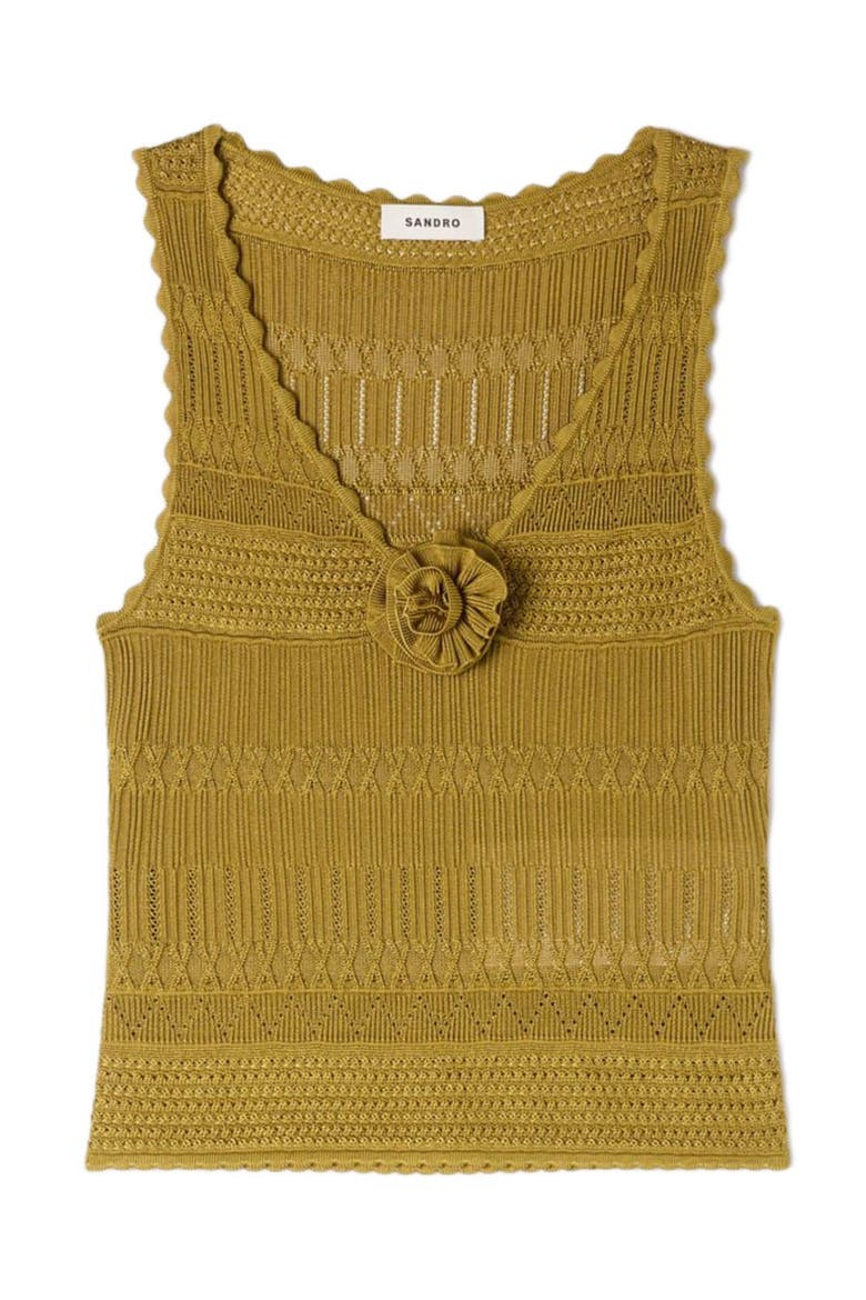 Floral pointelle knit top, Alternate, color, Olive