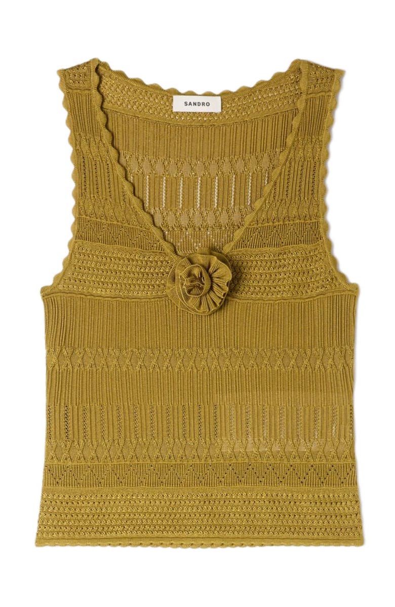 SANDRO Floral pointelle knit top, Alternate, color, Olive