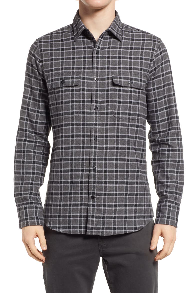 Flannel Button-Up Shirt, Main, color, GREY - BLACK GREGORY PLAID