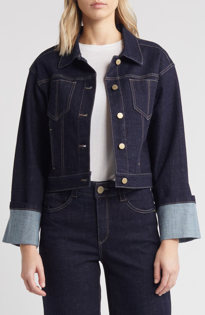 Wit & Wisdom Cuff Crop Denim Jacket, Main, color,