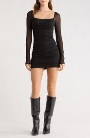 Abound Long Sleeve Ruched Mesh Minidress