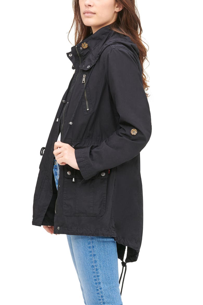 Levi's® Parachute Hooded Cotton Utility Jacket, Alternate, color, BLACK