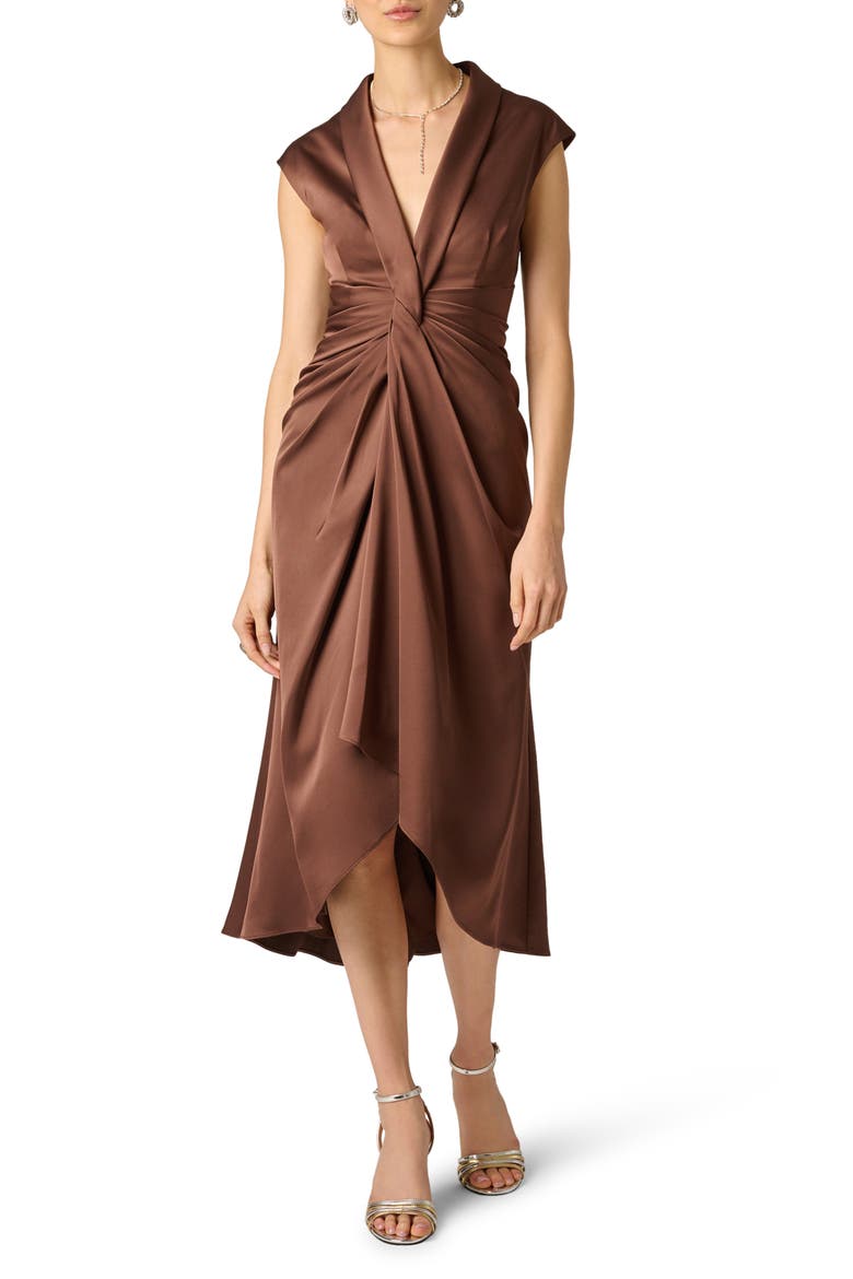 Crepe Back Satin Midi Dress, Main, color, ESPRESSO