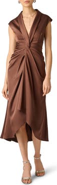 Aidan Mattox Crepe Back Satin Midi Dress