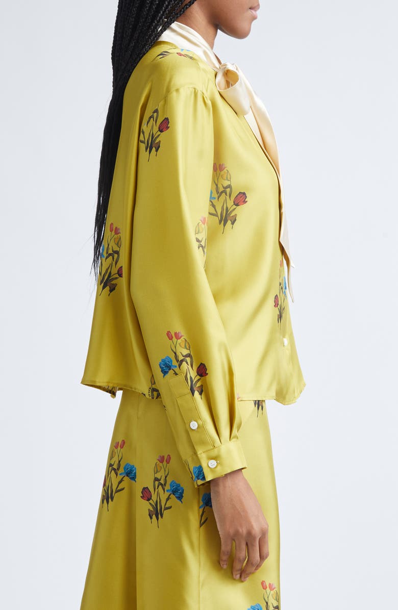 Marni Boxy Fit Silk Button-Up Shirt with Scarf, Alternate, color,