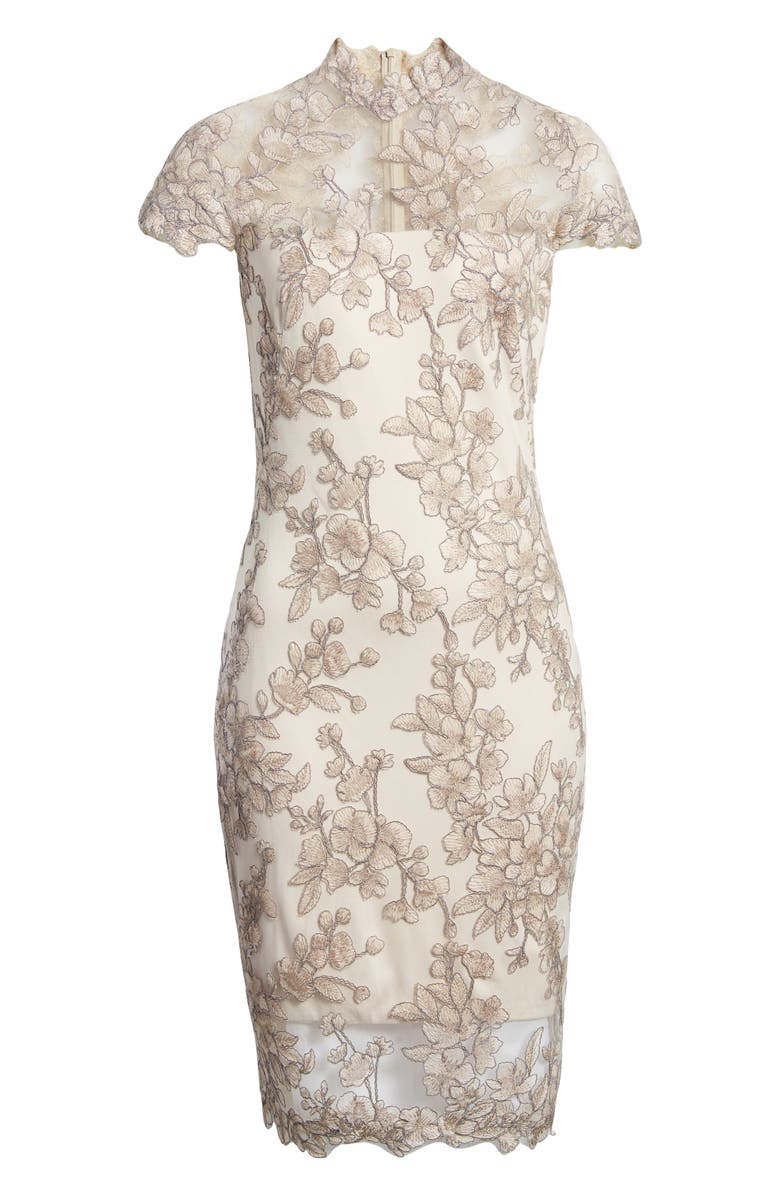 Tadashi Shoji Floral Lace Mock Neck Dress, Alternate, color, 