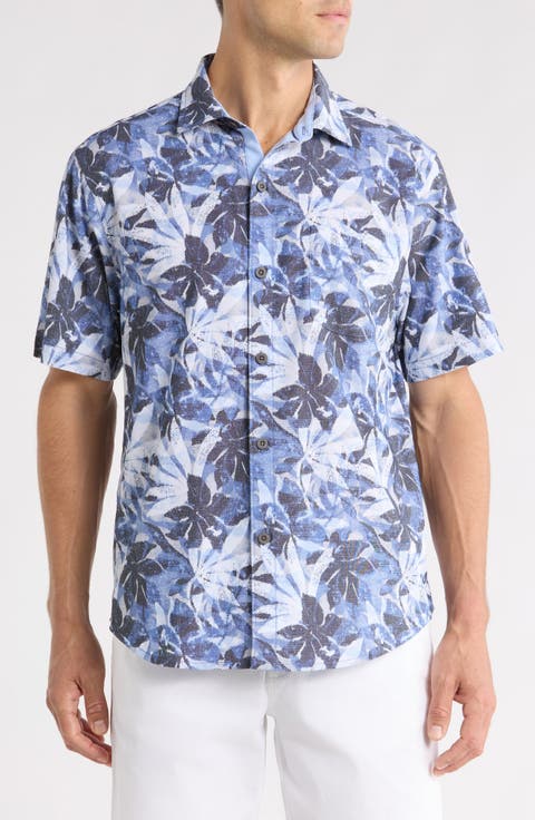 Coastal Ease Frond Drift IslandZone® Short Sleeve Button-Up Shirt