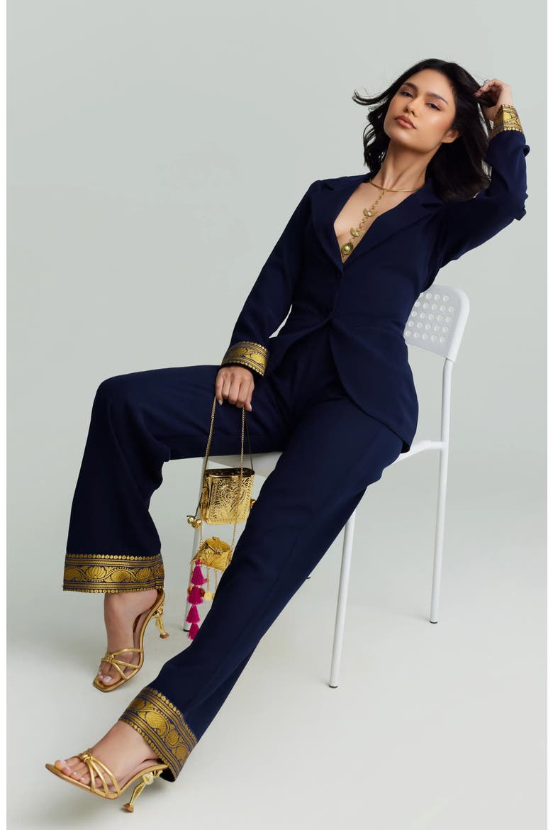 Mila Metallic Contrast Cuff Blazer, Alternate, color, NAVY BLUE